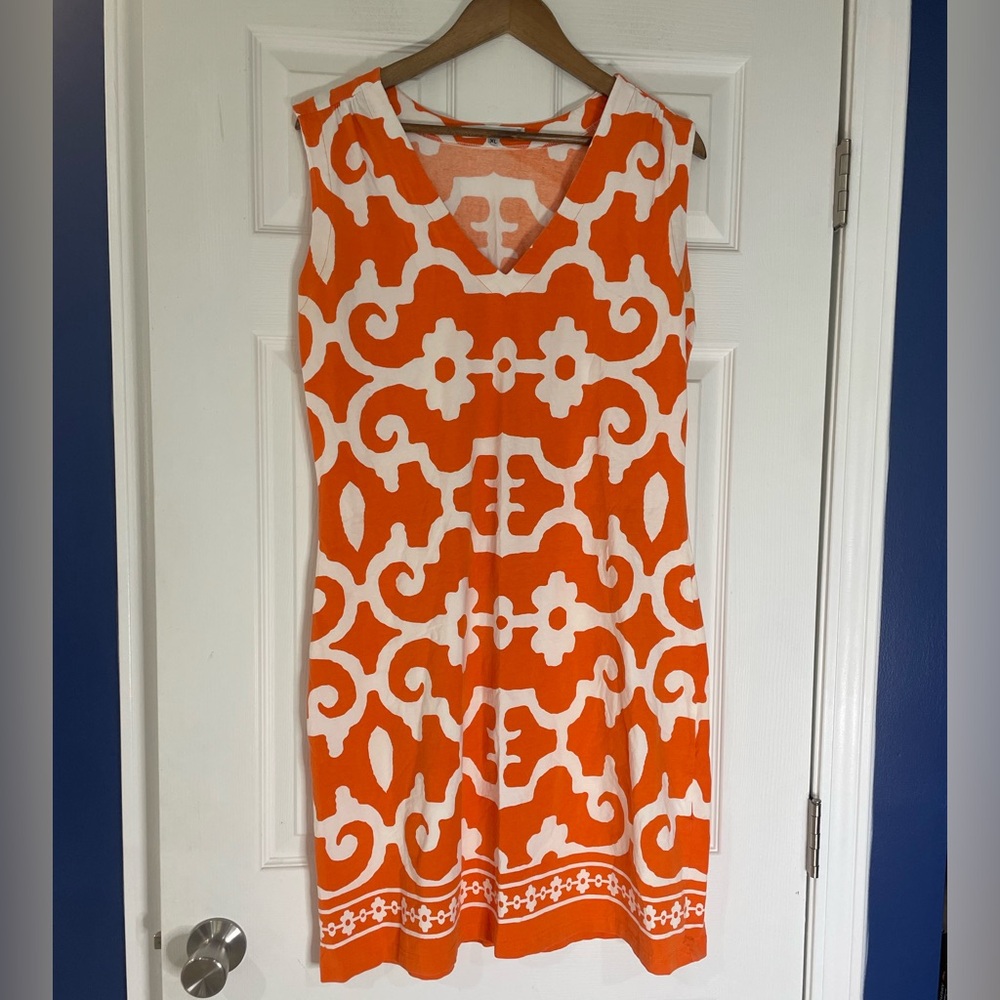 BARBARA GERWIT orange/white geometric floral shift dress - XL